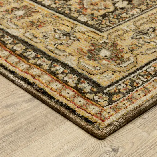 8' Brown And Gold Oriental Runner Rug Photo 9