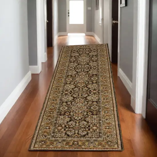 8' Brown And Gold Oriental Runner Rug Photo 1