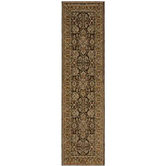 8' Brown And Gold Oriental Runner Rug Photo 2