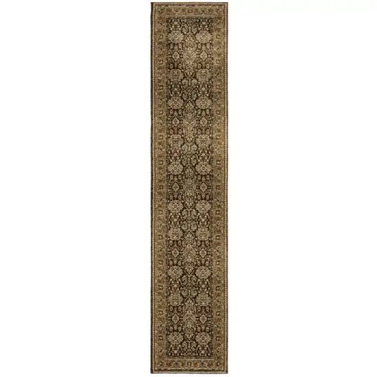 12' Brown And Gold Oriental Runner Rug Photo 2