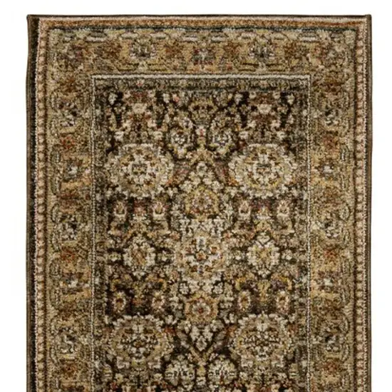 12' Brown And Gold Oriental Runner Rug Photo 7