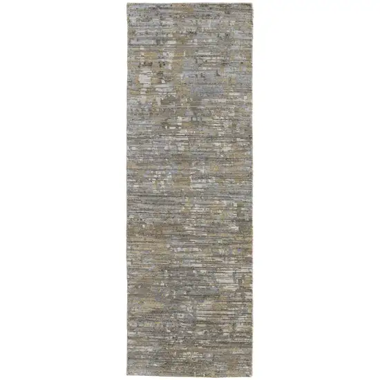 8' Brown And Gray Wool Abstract Hand Knotted Runner Rug Photo 1