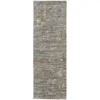 Photo of 8' Brown And Gray Wool Abstract Hand Knotted Runner Rug