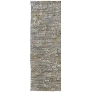 Photo of 8' Brown And Gray Wool Abstract Hand Knotted Runner Rug