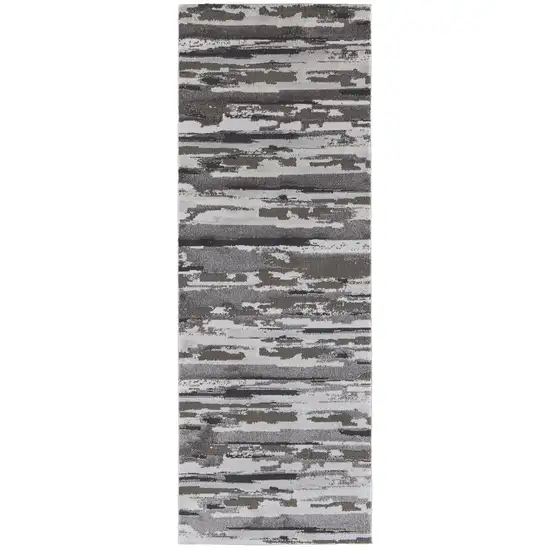 8' Brown And Ivory Abstract Power Loom Distressed Stain Resistant Runner Rug Photo 1