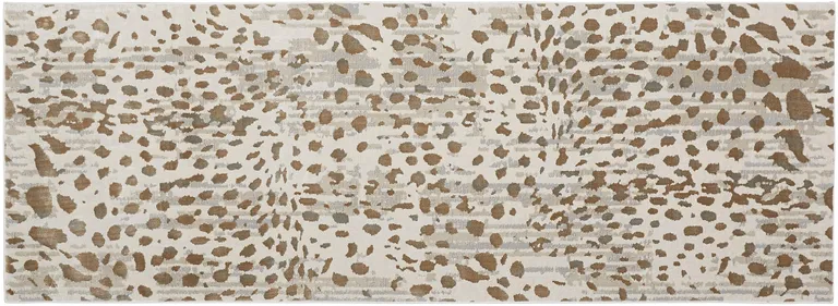 8' Brown And Ivory Abstract Stain Resistant Runner Rug Photo 1