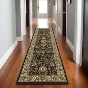 Photo of 8' Brown And Ivory Oriental Runner Rug