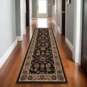 Photo of 8' Brown And Ivory Oriental Runner Rug