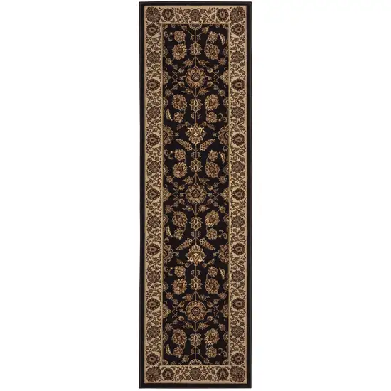 8' Brown And Ivory Oriental Runner Rug Photo 2