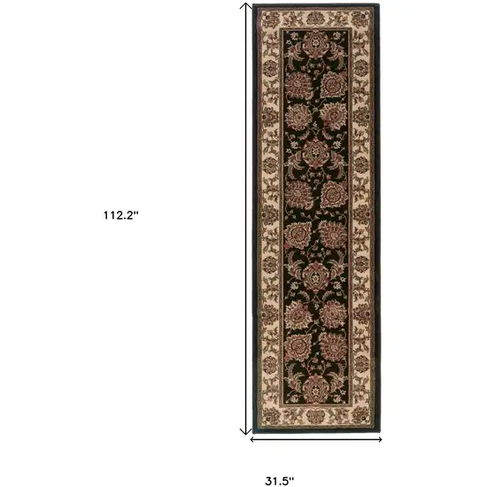 9' Brown And Ivory Oriental Runner Rug Photo 3