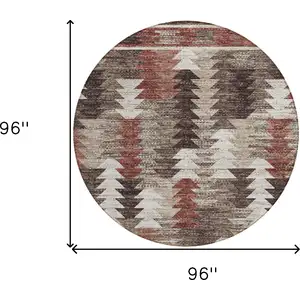 Photo of 8' Brown And Ivory Round Southwestern Washable Indoor Outdoor Area Rug