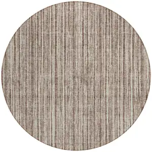 Photo of 8' Brown And Ivory Round Striped Washable Indoor Outdoor Area Rug