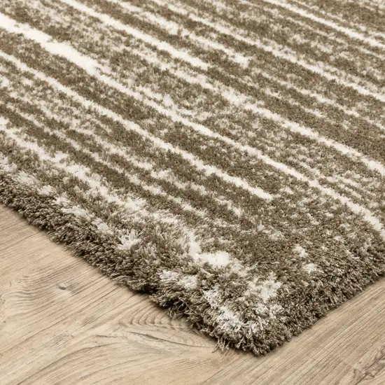 8' Brown And Ivory Striped Runner Rug Photo 4