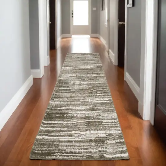 8' Brown And Ivory Striped Runner Rug Photo 1