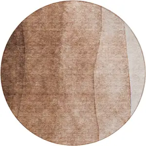 Photo of 8' Brown Beige And Chocolate Round Ombre Washable Indoor Outdoor Area Rug