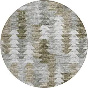 Photo of 8' Brown Beige And Gray Round Geometric Washable Indoor Outdoor Area Rug