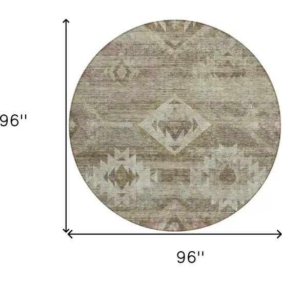 8' Brown Beige And Tan Round Southwestern Washable Indoor Outdoor Area Rug Photo 3