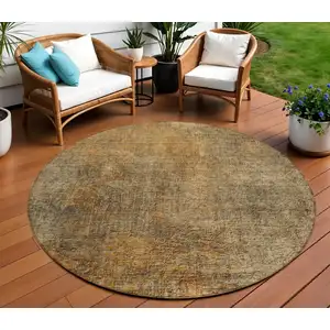 Photo of 8' Brown Beige And Taupe Round Abstract Washable Indoor Outdoor Area Rug