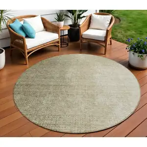 Photo of 8' Brown Beige And Taupe Round Abstract Washable Indoor Outdoor Area Rug