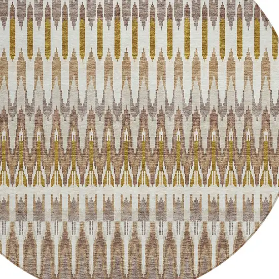 8' Brown Beige And Taupe Round Southwestern Washable Indoor Outdoor Area Rug Photo 5