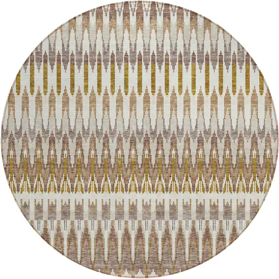 8' Brown Beige And Taupe Round Southwestern Washable Indoor Outdoor Area Rug Photo 2