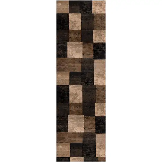 15' Brown Black and Tan Geometric Power Loom Runner Rug Photo 2