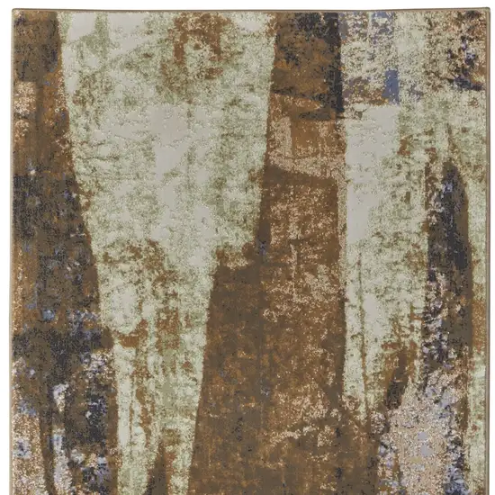 8' Brown Blue And Ivory Abstract Power Loom Distressed Runner Rug Photo 4