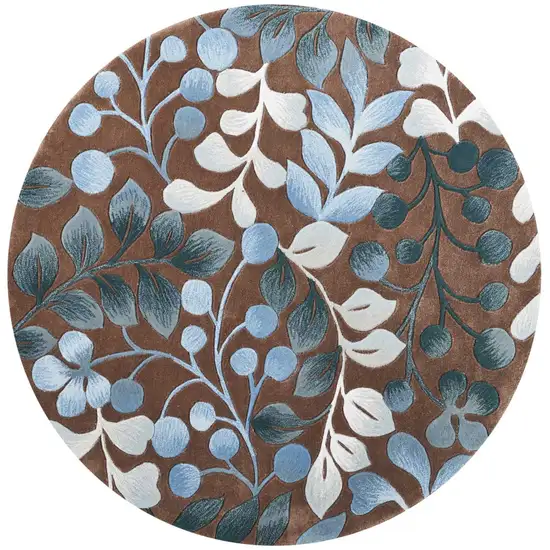 5' Brown Botanical Leaves Round Rug Photo 1