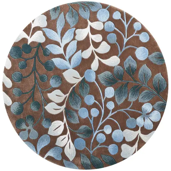 5' Brown Botanical Leaves Round Rug Photo 3