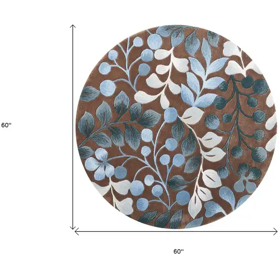 5' Brown Botanical Leaves Round Rug Photo 8