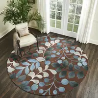 Photo of 8' Brown Botanical Leaves Round Rug