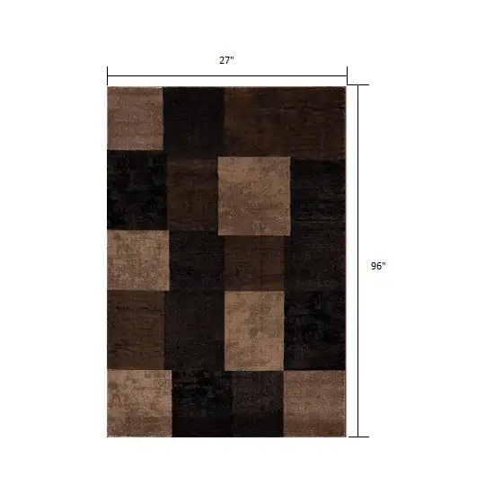 8' Brown Checkered Power Loom Runner Rug Photo 3