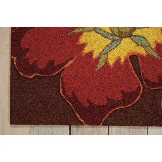 8' Brown Floral Hand Hooked Handmade Runner Rug Photo 3