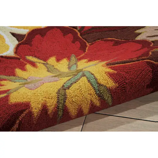 8' Brown Floral Hand Hooked Handmade Runner Rug Photo 4