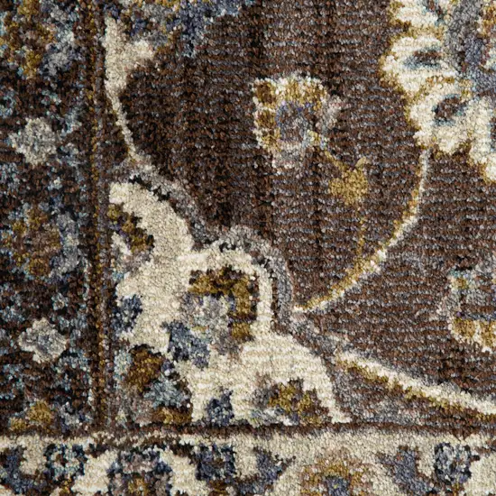 10' Brown Floral Power Loom Runner Rug With Fringe Photo 7