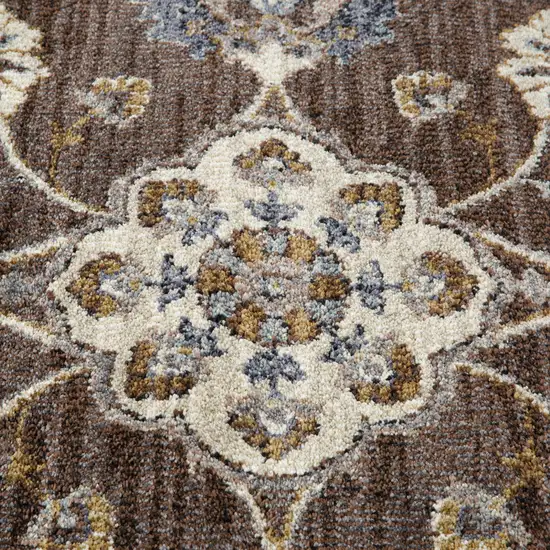 10' Brown Floral Power Loom Runner Rug With Fringe Photo 8