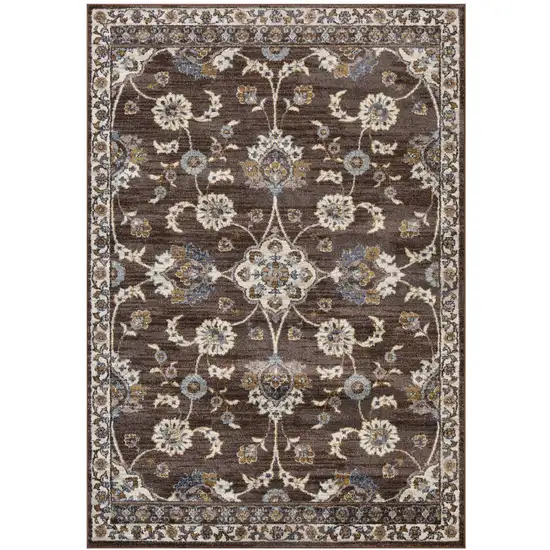 10' Brown Floral Power Loom Runner Rug With Fringe Photo 1