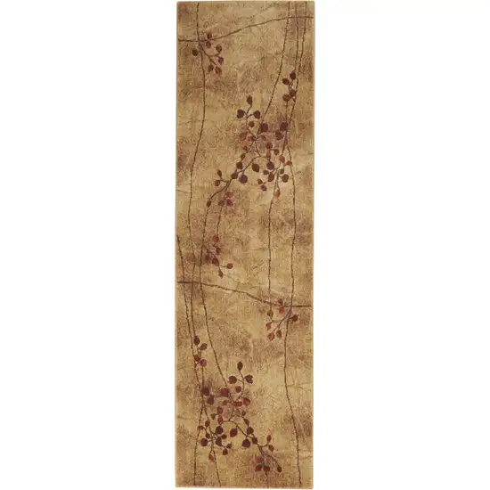 8' Brown Floral Power Loom Runner Rug Photo 1