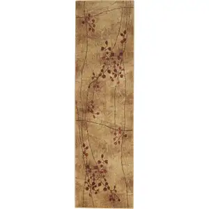 Photo of 8' Brown Floral Power Loom Runner Rug