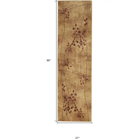 8' Brown Floral Power Loom Runner Rug Photo 7