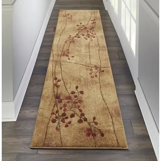 8' Brown Floral Power Loom Runner Rug Photo 6