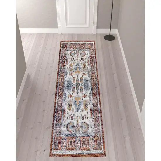 10' Brown Floral Power Loom Runner Rug Photo 3