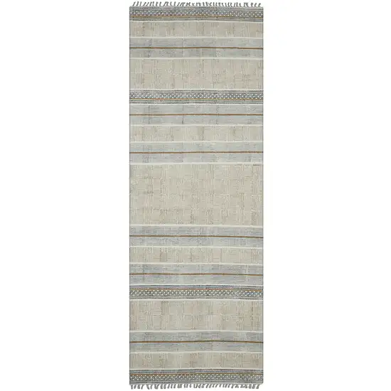 8' Brown Geometric Flatweave Handmade Distressed Runner Rug With Fringe Photo 1