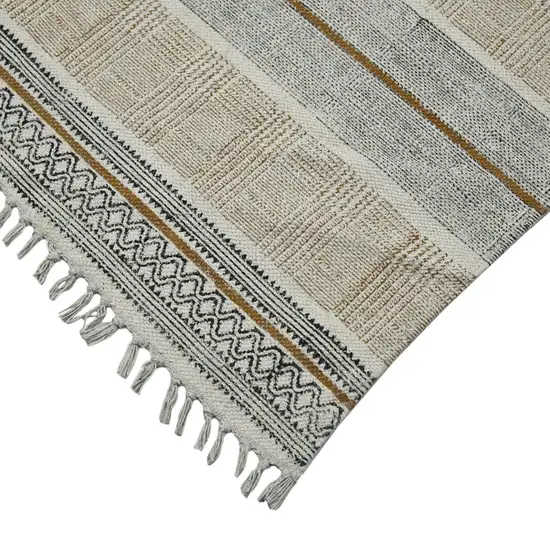 8' Brown Geometric Flatweave Handmade Distressed Runner Rug With Fringe Photo 2