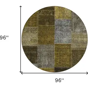 Photo of 8' Brown Gold And Taupe Round Patchwork Washable Indoor Outdoor Area Rug