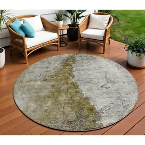 Photo of 8' Brown Gray And Silver Round Abstract Washable Indoor Outdoor Area Rug