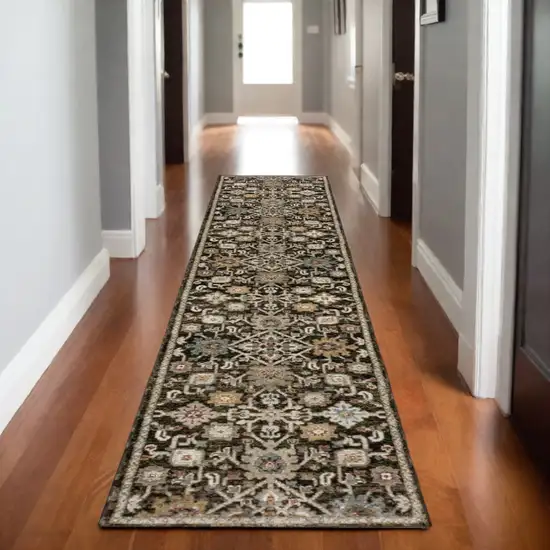 8' Brown Gray And Tan Oriental Runner Rug Photo 1