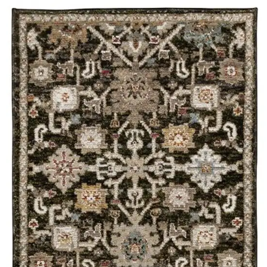 8' Brown Gray And Tan Oriental Runner Rug Photo 9