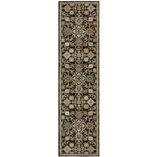 12' Brown Gray And Tan Oriental Runner Rug Photo 2