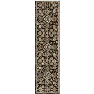 Photo of 12' Brown Gray And Tan Oriental Runner Rug